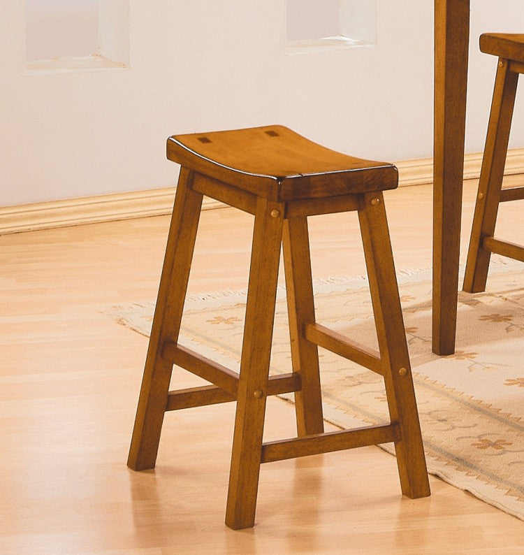 Casual Dining 18 Inch Height Saddle Seat Stools 2Pc Set Solid Wood Oak Finish Home Furniture