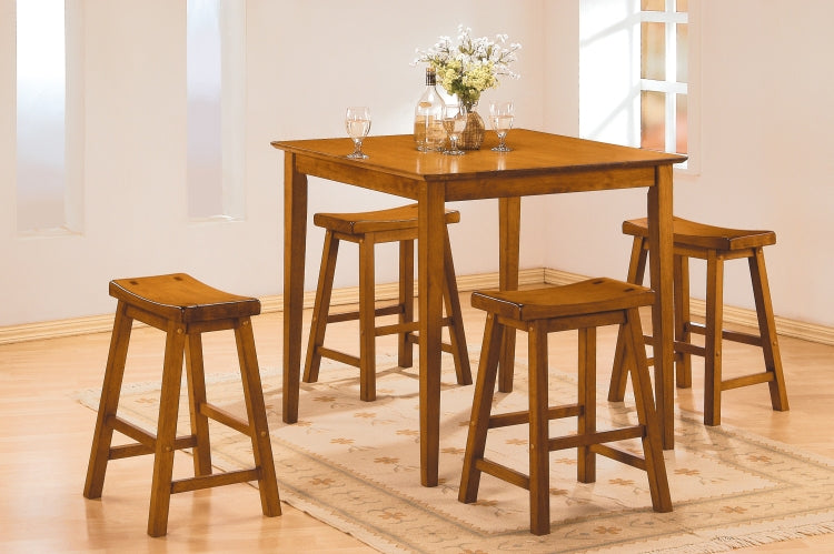 Casual Dining 18 Inch Height Saddle Seat Stools 2Pc Set Solid Wood Oak Finish Home Furniture