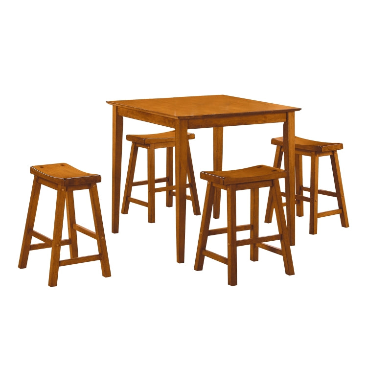Casual Dining 18 Inch Height Saddle Seat Stools 2Pc Set Solid Wood Oak Finish Home Furniture
