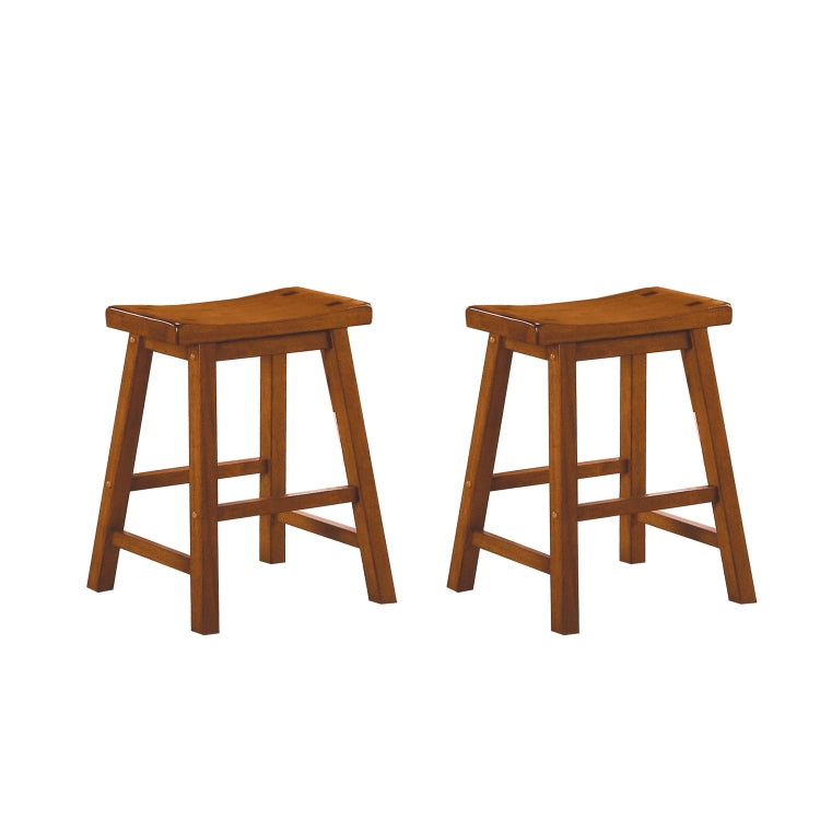 Casual Dining 18 Inch Height Saddle Seat Stools 2Pc Set Solid Wood Oak Finish Home Furniture