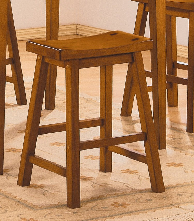 Casual Dining 18 Inch Height Saddle Seat Stools 2Pc Set Solid Wood Oak Finish Home Furniture