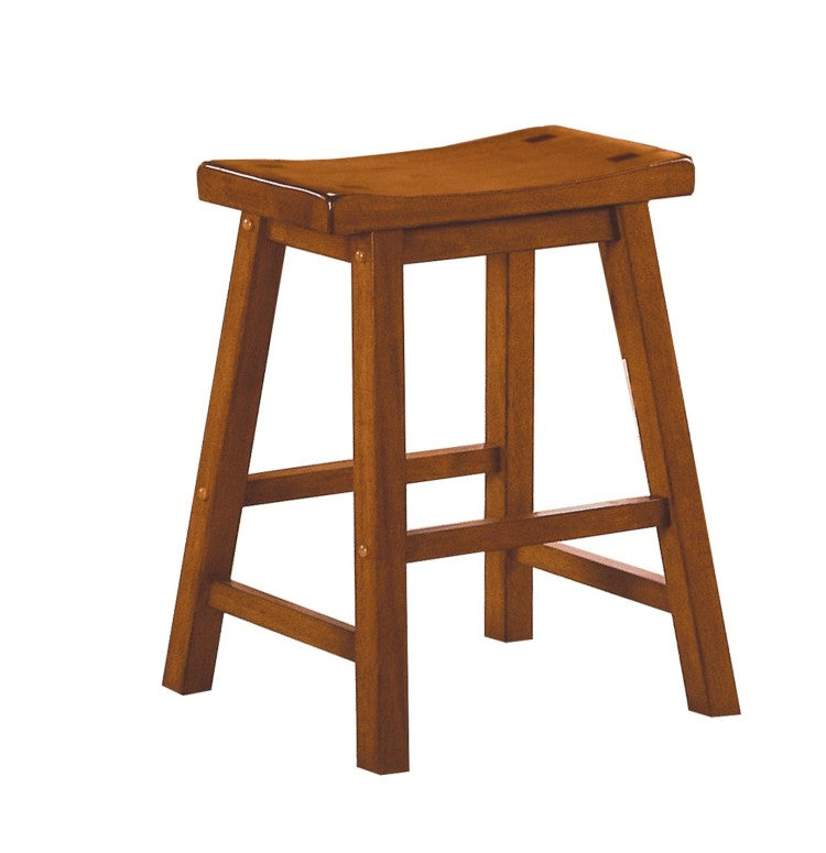 Casual Dining 18 Inch Height Saddle Seat Stools 2Pc Set Solid Wood Oak Finish Home Furniture
