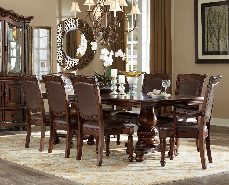 Traditional Style Dining Armchairs Set Of 2Pc Upholstered Seat Brown Cherry Finish Wooden Furniture