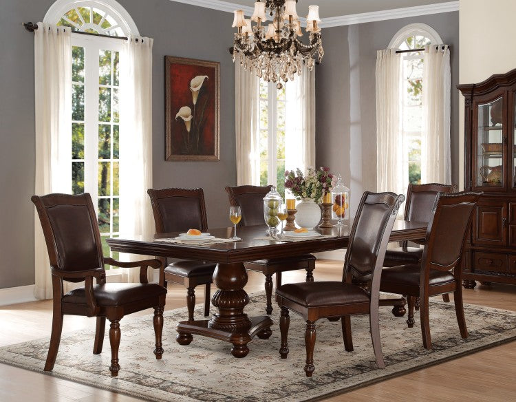 Traditional Style Dining Armchairs Set Of 2Pc Upholstered Seat Brown Cherry Finish Wooden Furniture