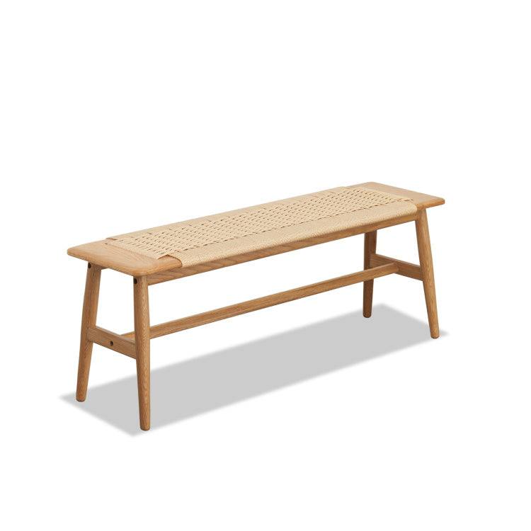 1.1M Woven Design Natural Oak Wood Dining Bench Bed Bench For Dining Room, Bedroom, Living Room