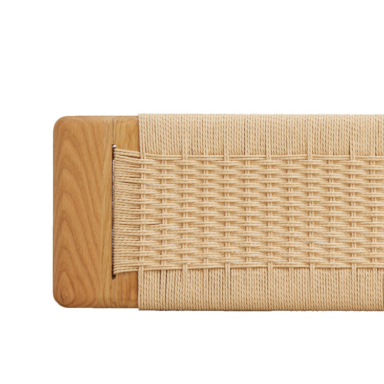 1.1M Woven Design Natural Oak Wood Dining Bench Bed Bench For Dining Room, Bedroom, Living Room