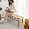 Woven Design Natural Oak Wood Dining Bench Bed Bench For Dining Room, Bedroom, Bathroom