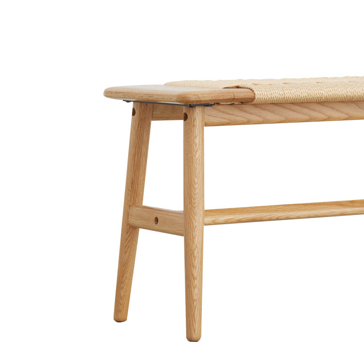 Woven Design Natural Oak Wood Dining Bench Bed Bench For Dining Room, Bedroom, Bathroom