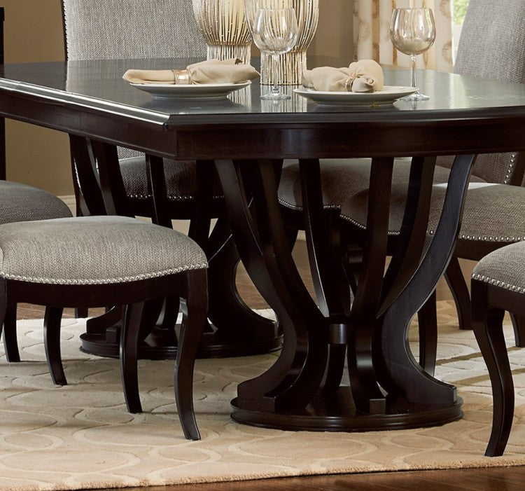 Contemporary Design Espresso Finish 1Pc Rectangular Double Pedestal Table With Extension Leaf Dining Furniture