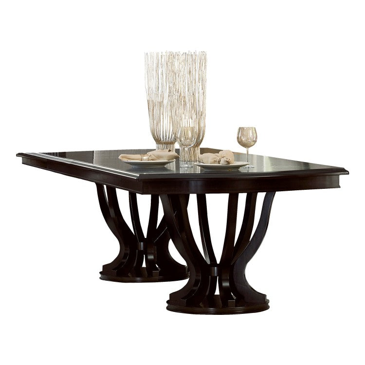 Contemporary Design Espresso Finish 1Pc Rectangular Double Pedestal Table With Extension Leaf Dining Furniture