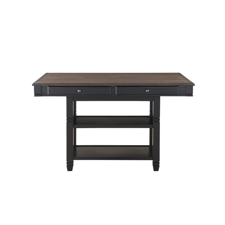 Transitional Style 1Pc Counter Height Table With Storage Drawers 2X Display Shelves Natural And Black Finish Dining Furniture