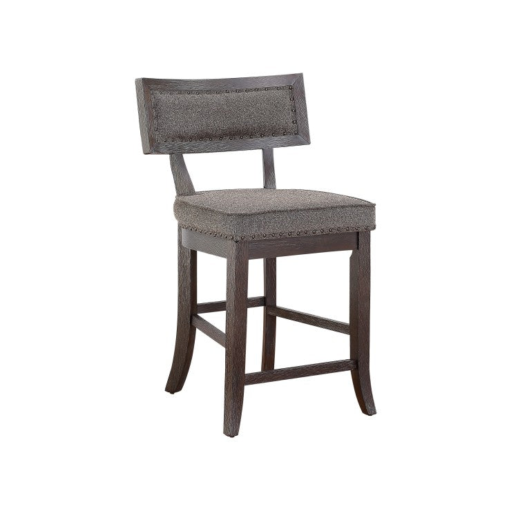 Rustic Aesthetic Dark Cherry Finish Counter Height Chair Set Of 2 Wood Framed Nailhead Trim Fabric Upholstered Seat Kitchen Dining Room Furniture