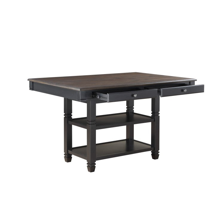 Transitional Style 1Pc Counter Height Table With Storage Drawers 2X Display Shelves Natural And Black Finish Dining Furniture