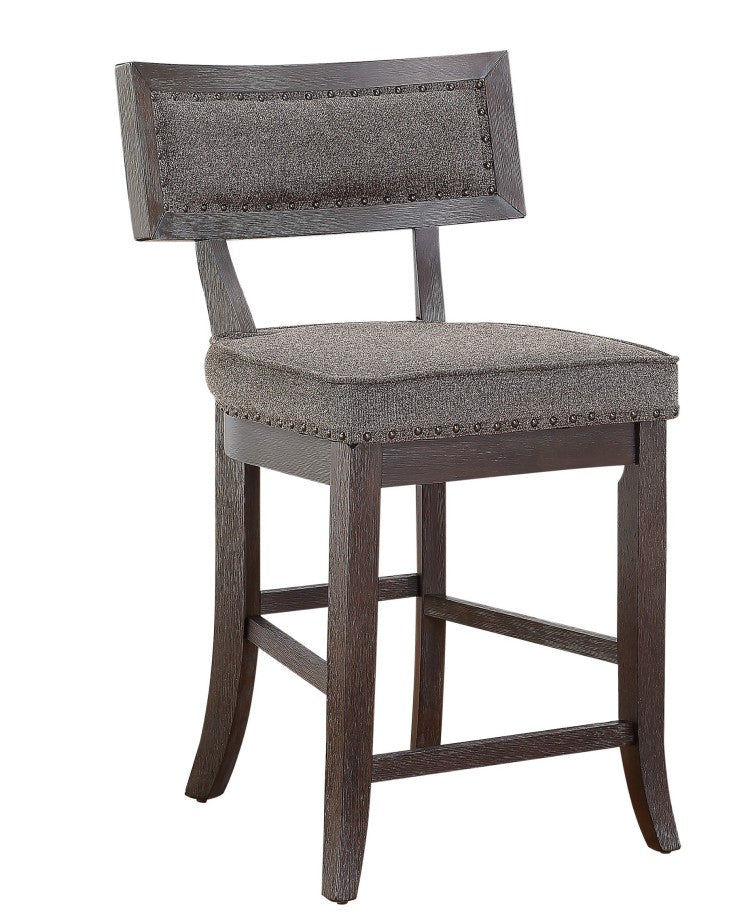 Rustic Aesthetic Dark Cherry Finish Counter Height Chair Set Of 2 Wood Framed Nailhead Trim Fabric Upholstered Seat Kitchen Dining Room Furniture