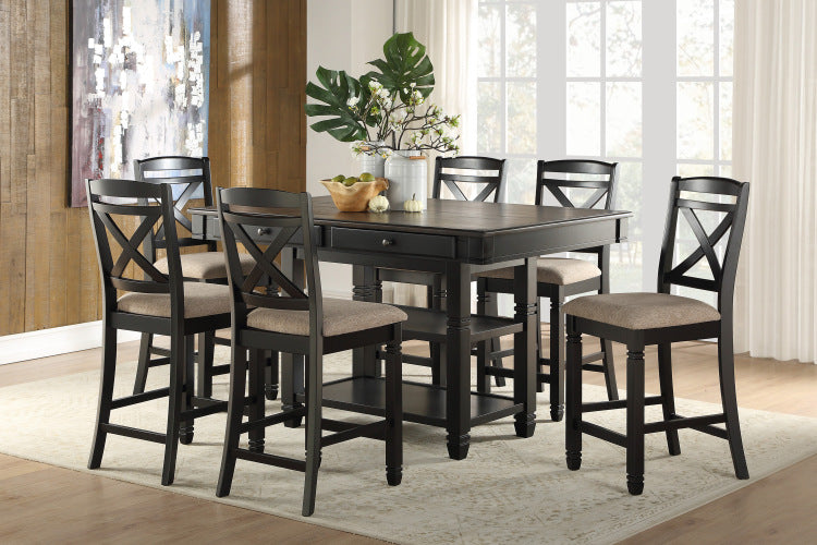 Transitional Style 1Pc Counter Height Table With Storage Drawers 2X Display Shelves Natural And Black Finish Dining Furniture