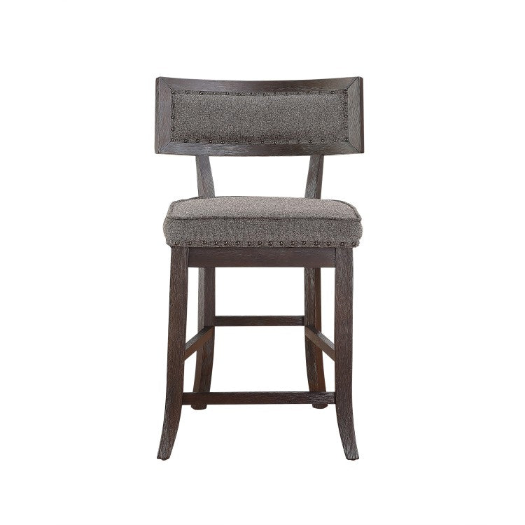 Rustic Aesthetic Dark Cherry Finish Counter Height Chair Set Of 2 Wood Framed Nailhead Trim Fabric Upholstered Seat Kitchen Dining Room Furniture