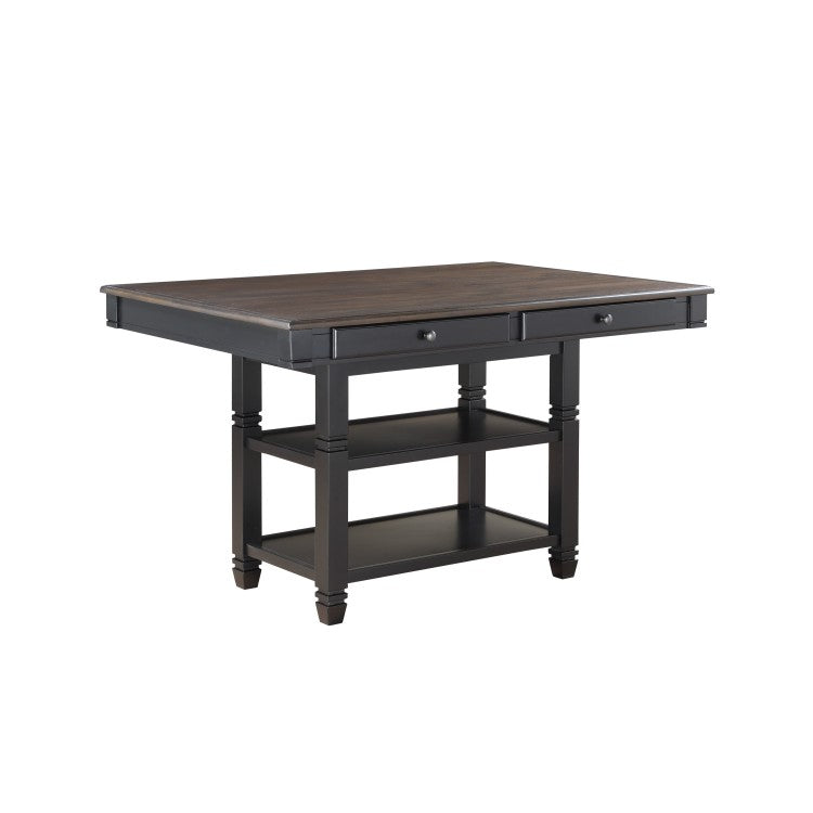 Transitional Style 1Pc Counter Height Table With Storage Drawers 2X Display Shelves Natural And Black Finish Dining Furniture