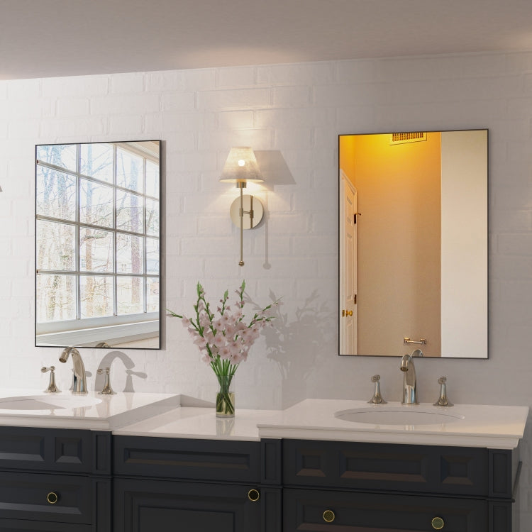 36X24 Inches Modern Black Bathroom Mirror With Aluminum Frame Vertical Or Horizontal Hanging Decorative Wall Mirrors For Living Room Bedroom