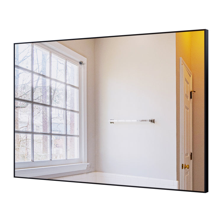 36X24 Inches Modern Black Bathroom Mirror With Aluminum Frame Vertical Or Horizontal Hanging Decorative Wall Mirrors For Living Room Bedroom