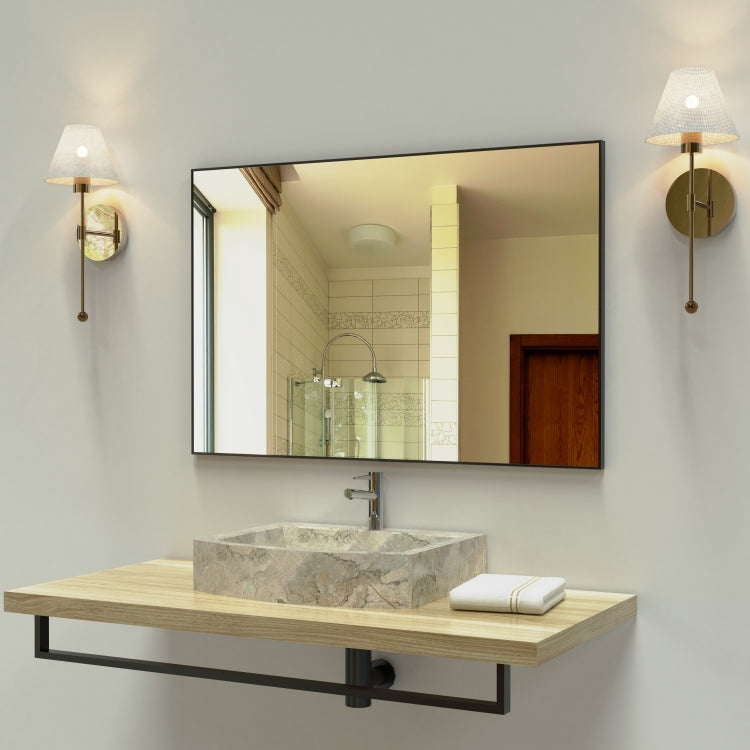36X24 Inches Modern Black Bathroom Mirror With Aluminum Frame Vertical Or Horizontal Hanging Decorative Wall Mirrors For Living Room Bedroom