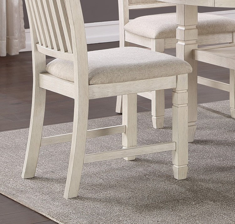 Antique White Finish Wooden Side Chairs 2Pcs Set Textured Fabric Upholstered Dining Chairs