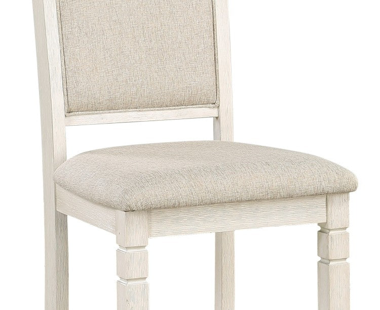Antique White Finish Wooden Counter Height Chairs 2Pcs Set Textured Fabric Upholstered Dining Chairs