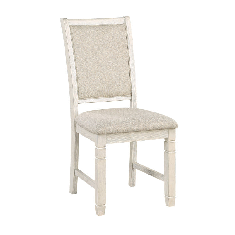 Antique White Finish Wooden Side Chairs 2Pcs Set Textured Fabric Upholstered Dining Chairs