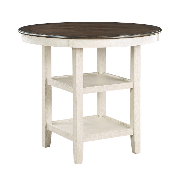 Antique White And Brown Finish 5Pc Counter Height Dining Set Table W Built In Shelves And 4X Counter Height Chairs Wooden Dining Room Furniture