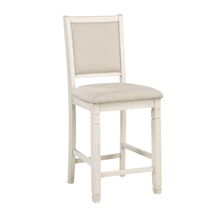 Antique White Finish Wooden Counter Height Chairs 2Pcs Set Textured Fabric Upholstered Dining Chairs