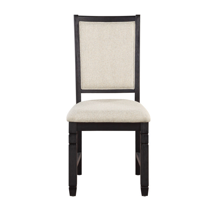 Beautiful Black Finish Wooden Side Chairs 2Pcs Set Beige Color Textured Fabric Upholstered Dining Chairs