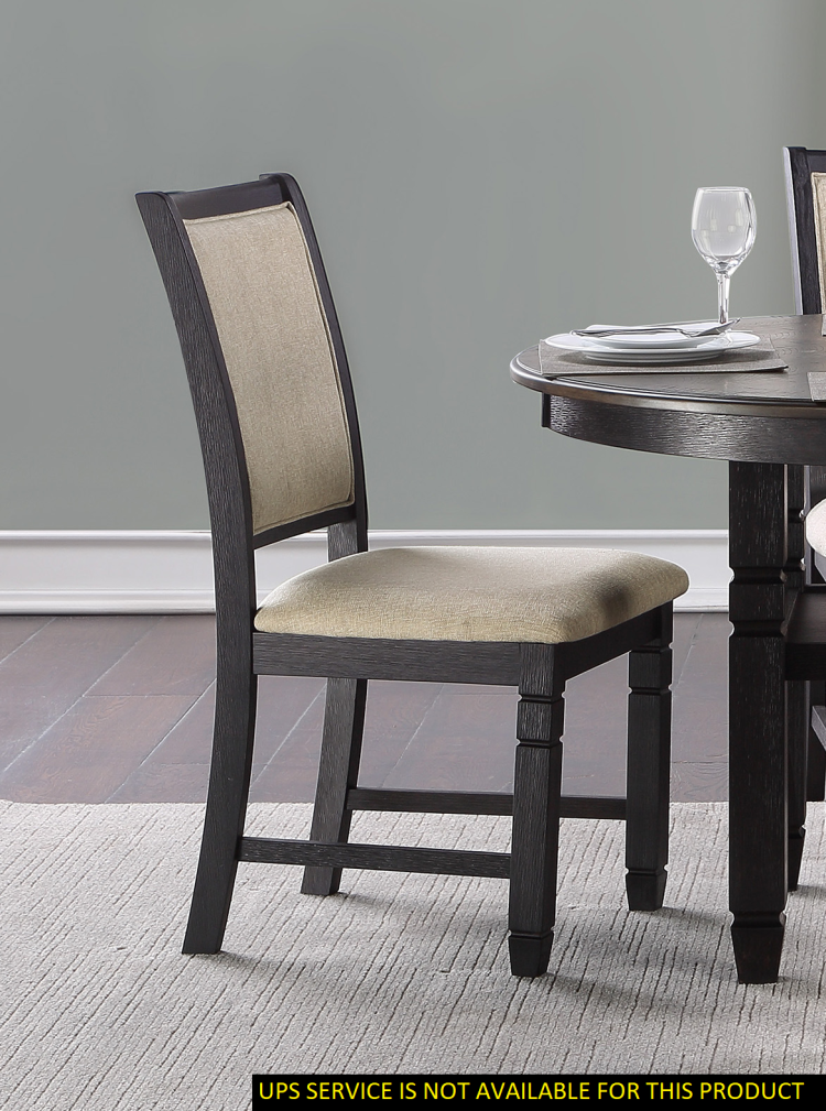 Beautiful Black Finish Wooden Side Chairs 2Pcs Set Beige Color Textured Fabric Upholstered Dining Chairs