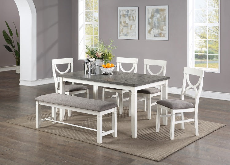 Dining Room Furniture White 6Pc Dining Set Table 4 Side Chairs And A Bench Rubberwood Mdf