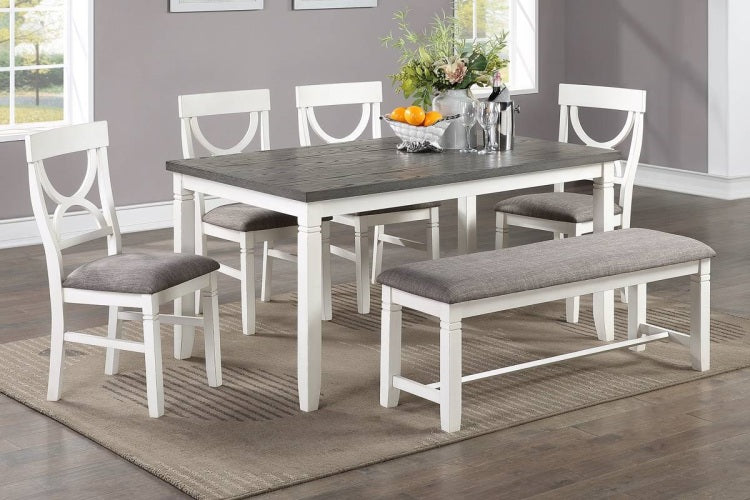 Dining Room Furniture White 6Pc Dining Set Table 4 Side Chairs And A Bench Rubberwood Mdf