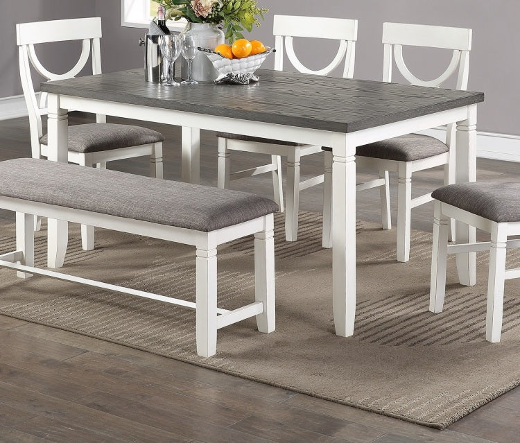 Dining Room Furniture White 6Pc Dining Set Table 4 Side Chairs And A Bench Rubberwood Mdf