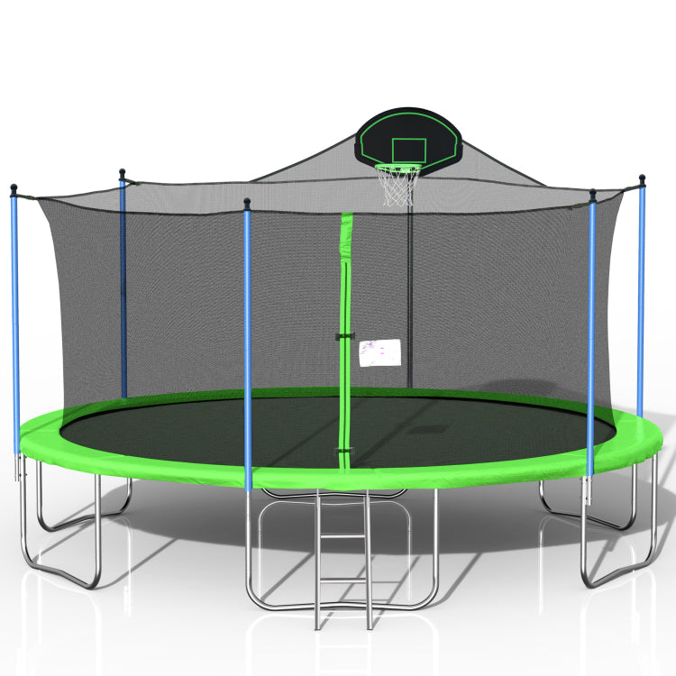 16Ft Trampoline For Adults & Kids With Basketball Hoop, Outdoor Trampolines W Ladder And Safety Enclosure Net For Kids And Adults