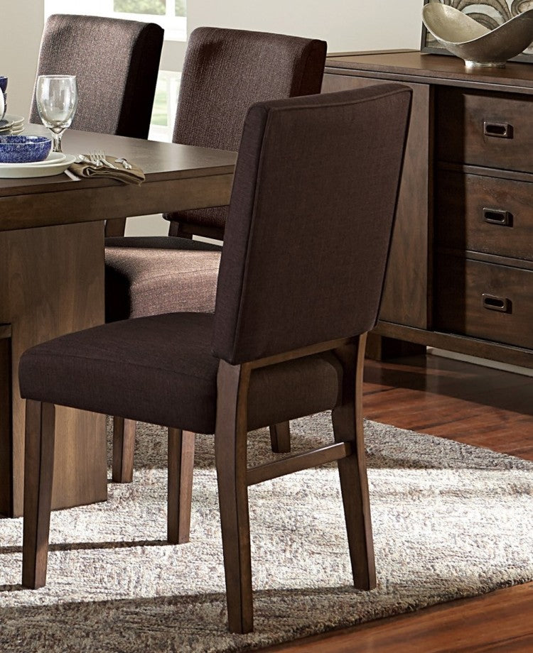 Chocolate Brown Color Fabric Upholstered Side Chairs 2Pc Set Walnut Finish Wooden Frame Dining Furniture