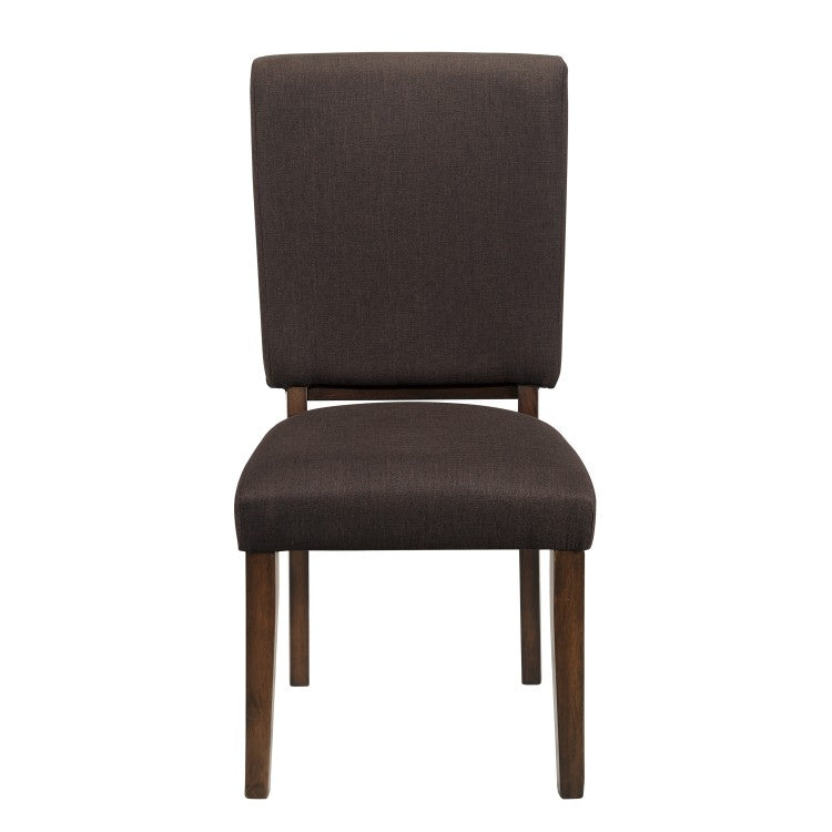 Chocolate Brown Color Fabric Upholstered Side Chairs 2Pc Set Walnut Finish Wooden Frame Dining Furniture