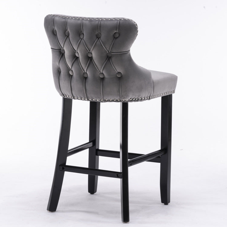 Contemporary Velvet Upholstered Wing Back Barstools With Button Tufted Decoration And Wooden Legs, And Chrome Nailhead Trim, Leisure Style Bar Chairs,Bar Stools, Set Of 2 Gray ,Sw1824Gy