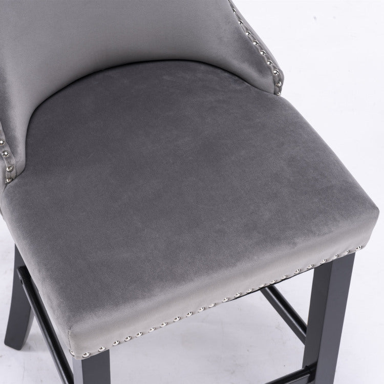 Contemporary Velvet Upholstered Wing Back Barstools With Button Tufted Decoration And Wooden Legs, And Chrome Nailhead Trim, Leisure Style Bar Chairs,Bar Stools, Set Of 2 Gray ,Sw1824Gy