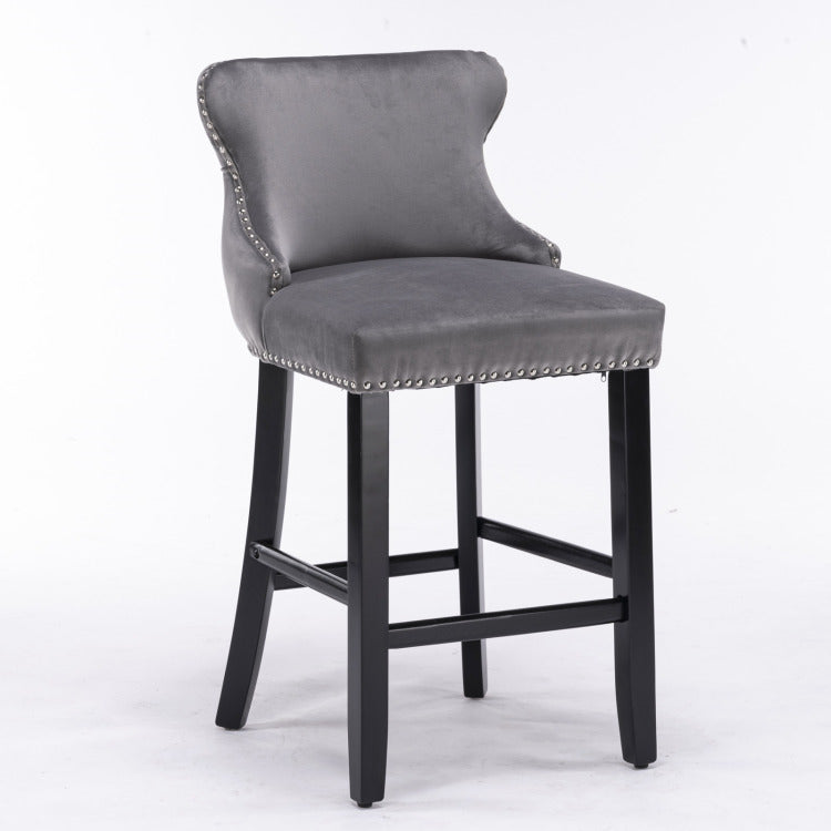 Contemporary Velvet Upholstered Wing Back Barstools With Button Tufted Decoration And Wooden Legs, And Chrome Nailhead Trim, Leisure Style Bar Chairs,Bar Stools, Set Of 2 Gray ,Sw1824Gy