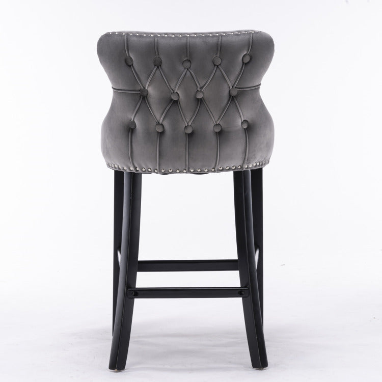 Contemporary Velvet Upholstered Wing Back Barstools With Button Tufted Decoration And Wooden Legs, And Chrome Nailhead Trim, Leisure Style Bar Chairs,Bar Stools, Set Of 2 Gray ,Sw1824Gy