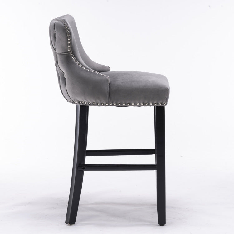 Contemporary Velvet Upholstered Wing Back Barstools With Button Tufted Decoration And Wooden Legs, And Chrome Nailhead Trim, Leisure Style Bar Chairs,Bar Stools, Set Of 2 Gray ,Sw1824Gy