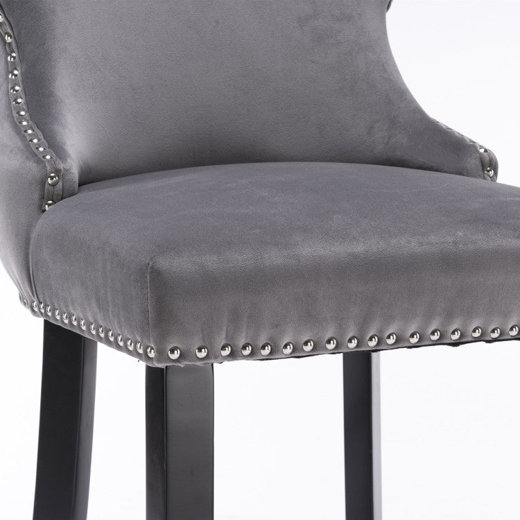 Contemporary Velvet Upholstered Wing Back Barstools With Button Tufted Decoration And Wooden Legs, And Chrome Nailhead Trim, Leisure Style Bar Chairs,Bar Stools, Set Of 2 Gray ,Sw1824Gy