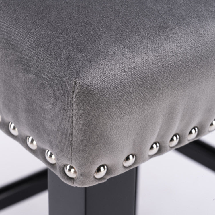 Contemporary Velvet Upholstered Wing Back Barstools With Button Tufted Decoration And Wooden Legs, And Chrome Nailhead Trim, Leisure Style Bar Chairs,Bar Stools, Set Of 2 Gray ,Sw1824Gy