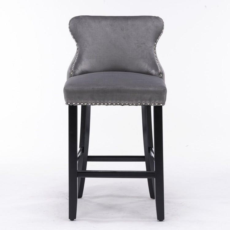 Contemporary Velvet Upholstered Wing Back Barstools With Button Tufted Decoration And Wooden Legs, And Chrome Nailhead Trim, Leisure Style Bar Chairs,Bar Stools, Set Of 2 Gray ,Sw1824Gy