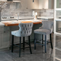 Contemporary Velvet Upholstered Wing Back Barstools With Button Tufted Decoration And Wooden Legs, And Chrome Nailhead Trim, Leisure Style Bar Chairs,Bar Stools, Set Of 2 Gray ,Sw1824Gy