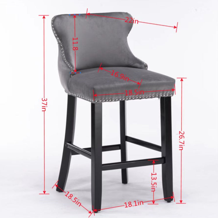 Contemporary Velvet Upholstered Wing Back Barstools With Button Tufted Decoration And Wooden Legs, And Chrome Nailhead Trim, Leisure Style Bar Chairs,Bar Stools, Set Of 2 Gray ,Sw1824Gy