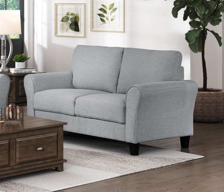 Modern 1Pc Loveseat Dark Gray Textured Fabric Upholstered Rounded Arms Attached Cushions Transitional Living Room Furniture