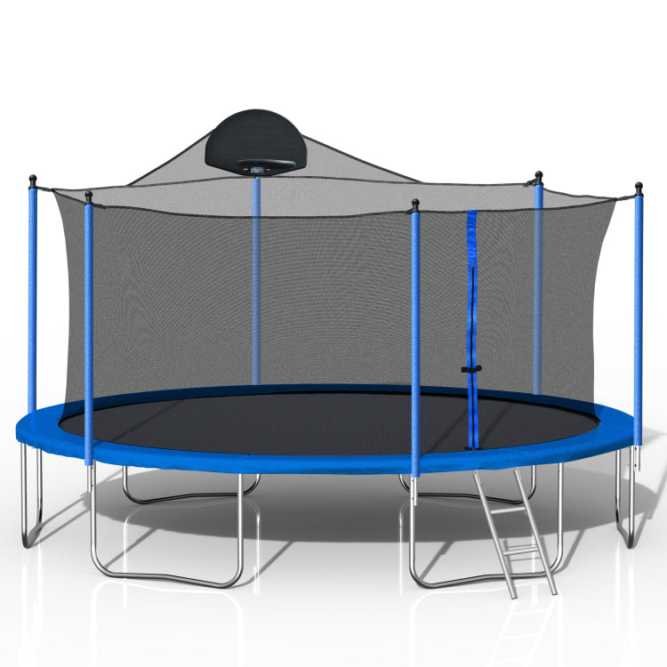 14Ft Trampoline For Adults & Kids With Basketball Hoop, Outdoor Trampolines W Ladder And Safety Enclosure Net For Kids And Adults