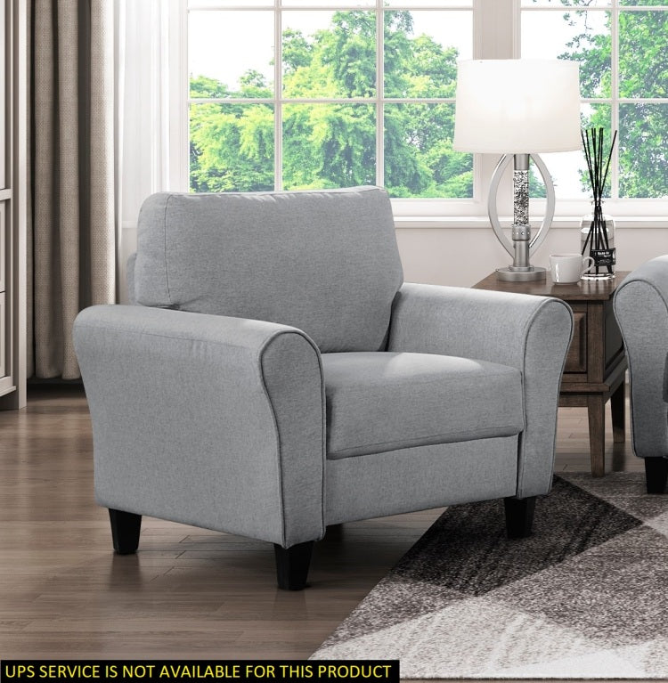 Modern 1Pc Chair Dark Gray Textured Fabric Upholstered Rounded Arms Attached Cushion Transitional Living Room Furniture